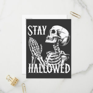 Stay Hallowed Praying Skeleton Hands Halloween Invitation Postcard