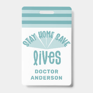 Stay home save lives blue colourful gift badge