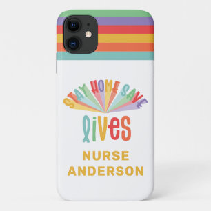 Stay home save lives rainbow colourful iPhone 11 case
