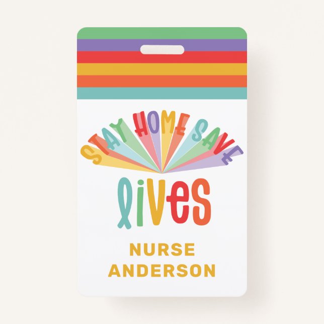 Stay home save lives rainbow colourful gift badge (Front)