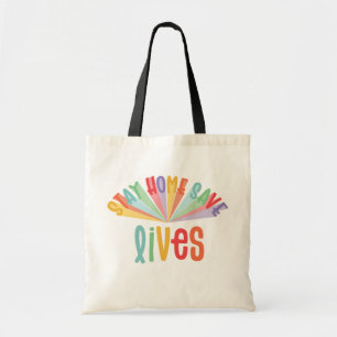Stay home save lives rainbow colourful tote bag