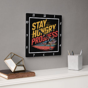 Stay Hungry For Progress Runner Square Wall Clock