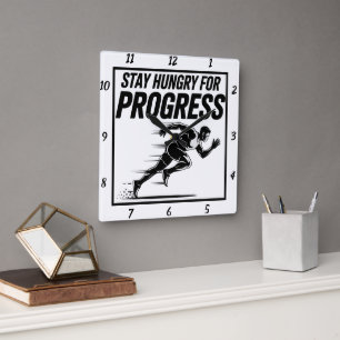 Stay Hungry For Progress Runner Square Wall Clock