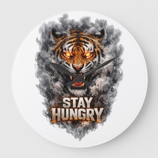 Stay Hungry Tiger Motivation Design Large Clock (Front)