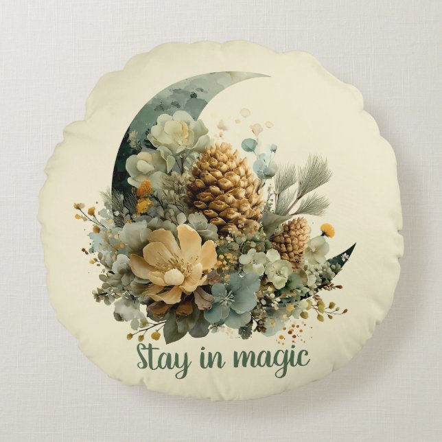 Stay in Magic Winter Moon Design Round Pillow (Front)