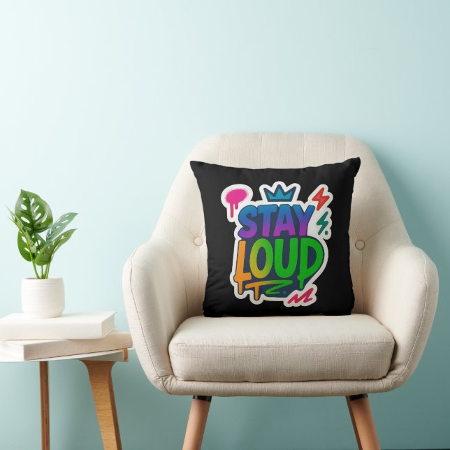 Stay Loud Graffiti Neon Artwork Throw Pillow (Chair)