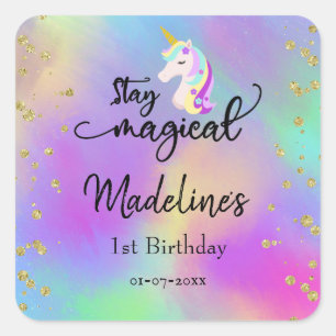 Stay Magical   Colourful Unicorn Birthday Square Sticker