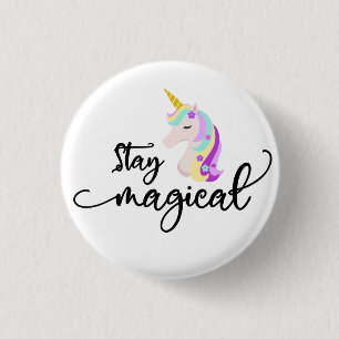 STAY MAGICAL Cute Colourful Floral Unicorn 1 Inch Round Button
