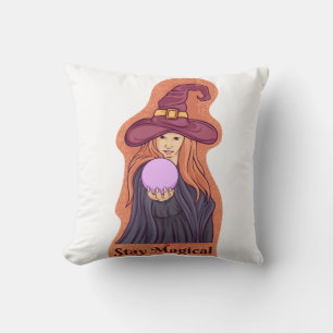 Stay Magical Ghost Funny Halloween Groovy Throw Pillow