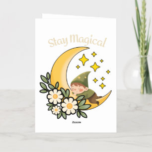 Stay Magical Gnome on Crescent Moon  Foil Greeting Card