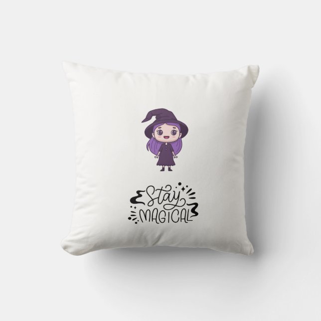 "Stay Magical Witch Sticker Pillow" Throw Pillow (Front)