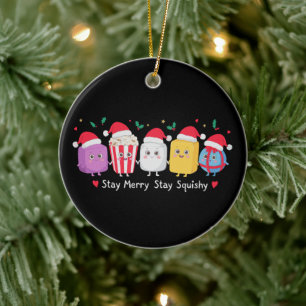 Stay Merry Squishy Christmas Popcorn Marshmallow Ceramic Ornament