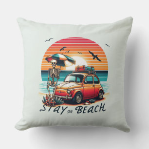 Stay On Beach - Retro Vibes - Skeleton Throw Pillow