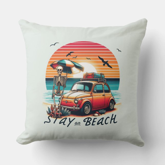 Stay On Beach - Retro Vibes - Skeleton  Throw Pillow (Front)