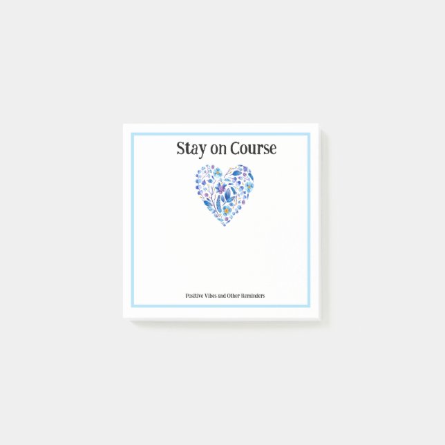 Stay On Course & Other Reminders Black Blue Heart Post-it Notes (Front)