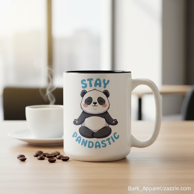Stay Pandastic T-Shirt, Funny Panda Meditation Two-Tone Coffee Mug (Creator Uploaded)