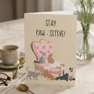 Stay Paw-sitive Positive Funny Cat Thinking of You Card