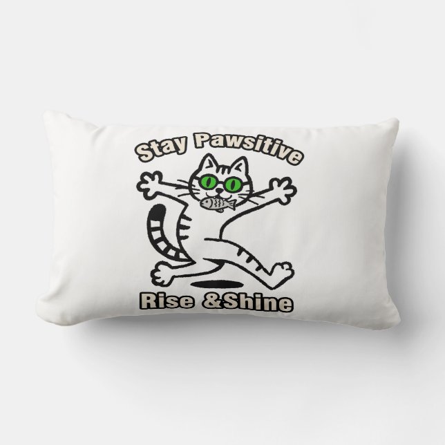Stay Pawsitive Cat Lumbar Pillow (Front)