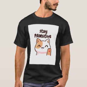 Stay Pawsitive Cat Pun T-Shirt