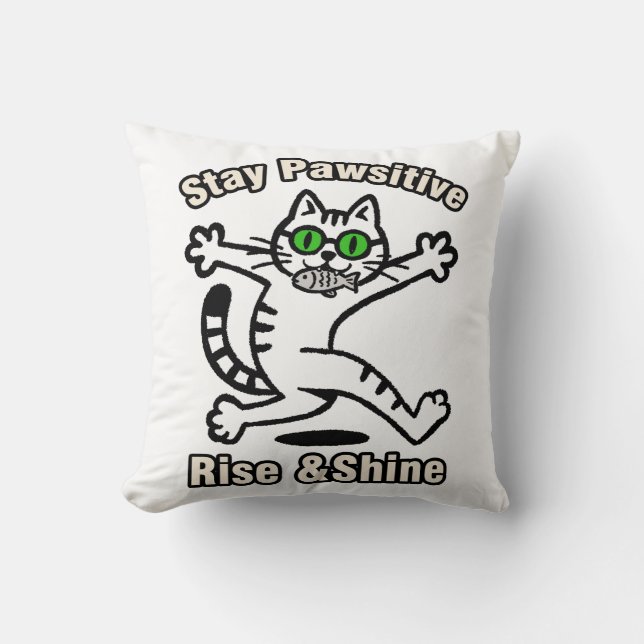Stay Pawsitive Cat Throw Pillow (Front)