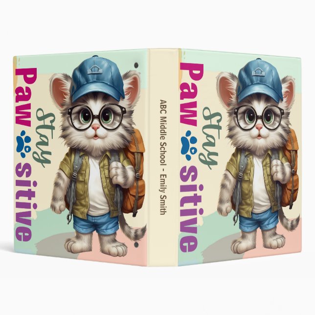 Stay Pawsitive Cat Wearing Backpack Binder (Background)