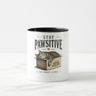 Stay Pawsitive Cute Cat Illustration Mug