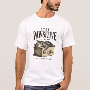Stay Pawsitive Cute Cat Illustration T-Shirt