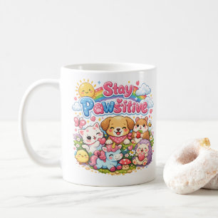 Stay Pawsitive Cute Kawaii Animals Coffee Mug