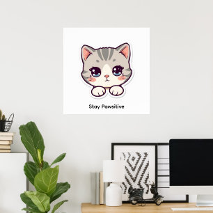 Stay Pawsitive Cute Kawaii Cat Nursery Poster