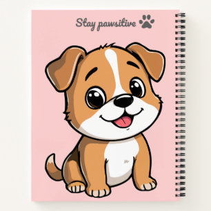 Stay Pawsitive Cute Puppy Notebook – Pastel Pink