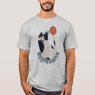 Stay Pawsitive Cute Tuxedo Cat Grey Party Tee