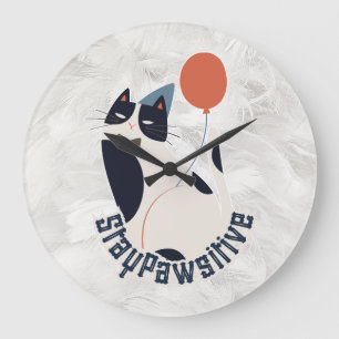 Stay Pawsitive Dapper Tuxedo Cat Whimsical Acryl Large Clock