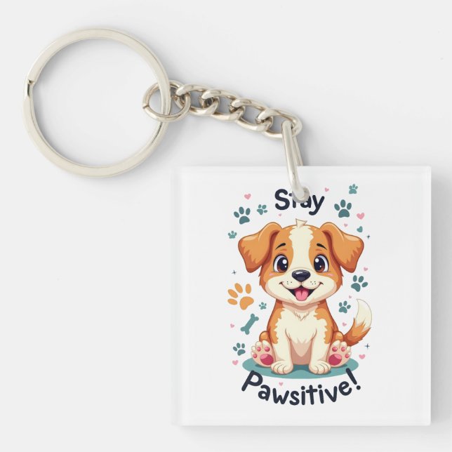 Stay Pawsitive Dog Lover tee  Keychain (Front)