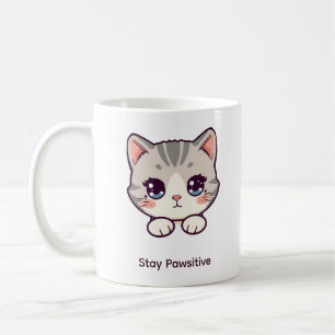 Stay Pawsitive Kawaii Kitten Custom Name Coffee Mug
