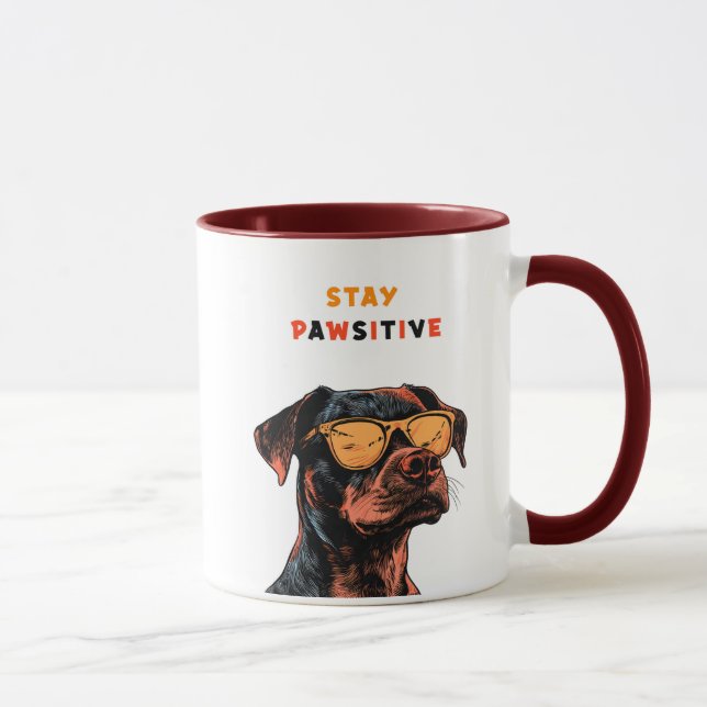 Stay Pawsitive Mug – Cool Dog with Sunglasses Illu (Droite)