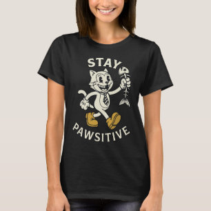 Stay Pawsitive Retro Cat Cartoon Fish Vintry Off T-Shirt