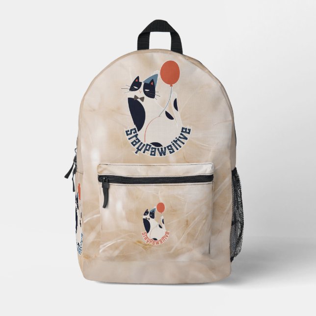 Stay Pawsitive Tuxedo Cat Birthday Party Backpack (Front)