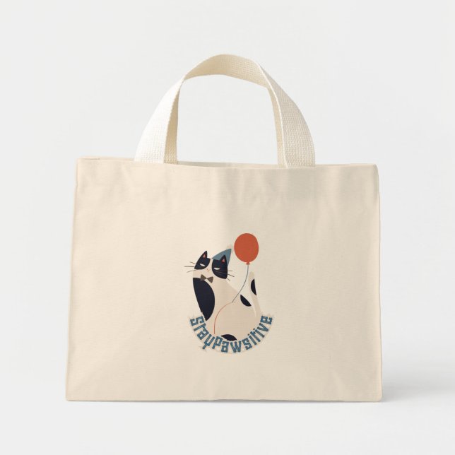 Stay Pawsitive Tuxedo Cat Birthday Party Tiny Tote (Front)