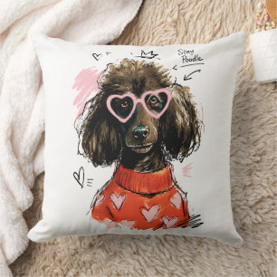 Stay Poodle Dog with Heart Sunglasses & Cozy Sweat Throw Pillow