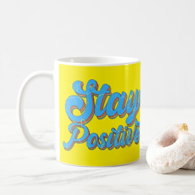 STAY POSITIVE  70's typography retro design        Coffee Mug (With Donut)