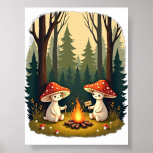 Stay Positive Mushroom Campfire Retro Art Poster