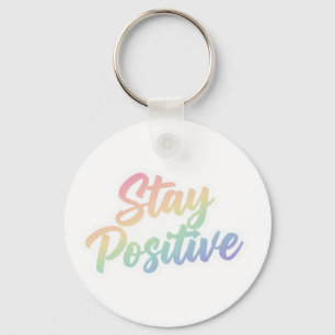 Stay Positive Pastel Rainbow Typography Design  Keychain