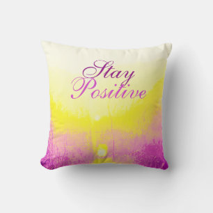 "Stay Positive" Pink, Yellow, Lilac Pastel Design Throw Pillow