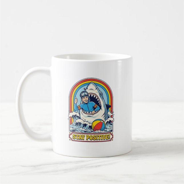 Stay Positive Retro Shark summer Coffee Mug (Left)