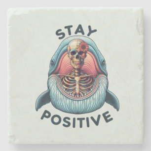 Stay Positive - Skeleton and Whale Stone Coaster