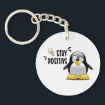 Stay Positive With Cute Funny Penguin Cartoon  Keychain<br><div class="desc">A motivational “Stay Positive” with Penguin Cartoon.
A great gift for being workday.
https://pixabay.com/es/vectors/pingüino-confundido-dibujos-animados-158551/</div>