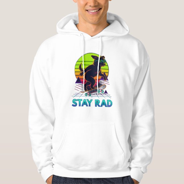 Stay Rad Retro Skate Dog Design Hoodie (Front)