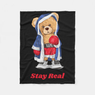 Stay Real Cool Boxing Bear Illustration Graphic De Fleece Blanket