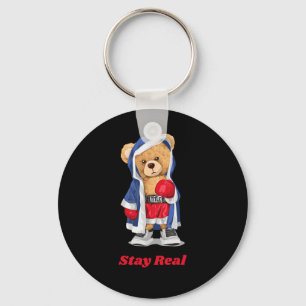 Stay Real Cool Boxing Bear Illustration Graphic De Keychain