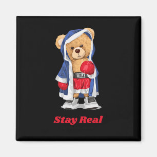 Stay Real Cool Boxing Bear Illustration Graphic De Magnet